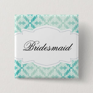 Mint Green & Blauwgroen Damask Bridesmaid Vierkante Button 5,1 Cm