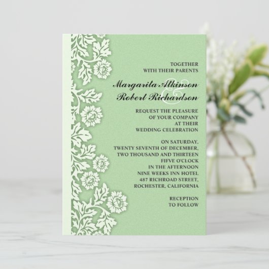 Mint Green bloeit  huwelijksuitnodigingen Kaart (Staand voorkant)