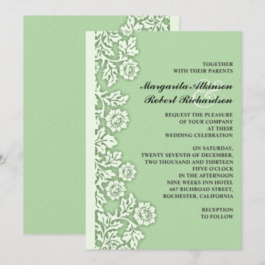 Mint Green bloeit  huwelijksuitnodigingen Kaart (Voorkant / Achterkant)