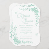 Mint Green  Bloemen Bruids Douche Uitnodiging (Voorkant / Achterkant)