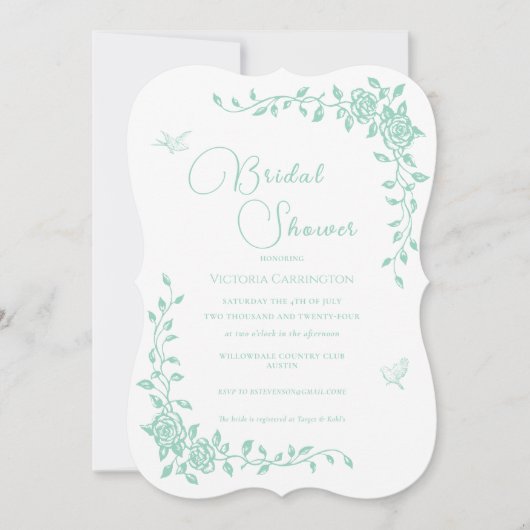Mint Green  Bloemen Bruids Douche Uitnodiging (Voorkant)