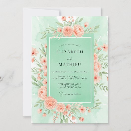 Mint Green Blossoming Spring Wedding Kaart (Voorkant)