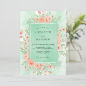 Mint Green Blossoming Spring Wedding Kaart (Staand voorkant)