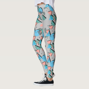 Mint Green Blue Coral Blush Pink 50s Art Pattern Leggings
