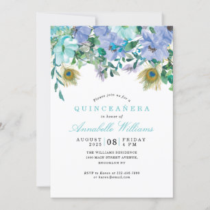 Mint Green Blue Floral QUINCEAÑERA Vintage Boho Kaart