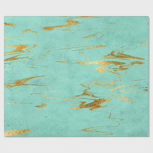 Mint Green Blue Gold Marble Shiny Glam Cadeaupapier