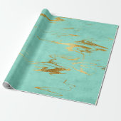 Mint Green Blue Gold Marble Shiny Glam Cadeaupapier (Uitgerold)