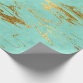 Mint Green Blue Gold Marble Shiny Glam Cadeaupapier (Hoek)