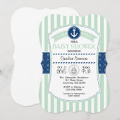 Mint Green Blue Nautical Baby shower Invitation Kaart (Voorkant / Achterkant)