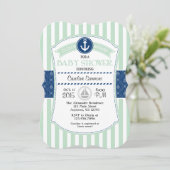 Mint Green Blue Nautical Baby shower Invitation Kaart (Staand voorkant)