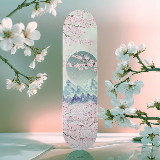 Mint Green Blue Pink Cherry Blossom Moon Mountain Persoonlijk Skateboard