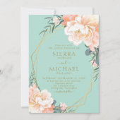 Mint Green Blush Peach Cream Gold Floral Weddensch Kaart (Voorkant)