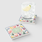 Mint Green Blush Pink Blue Heart Art Pattern Stenen Onderzetter (Zijkant)