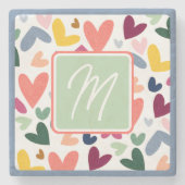 Mint Green Blush Pink Blue Heart Art Pattern Stenen Onderzetter (Voorkant)