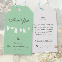 Mint Green Boho Elegant Bedankt Baby shower Cadeaulabel