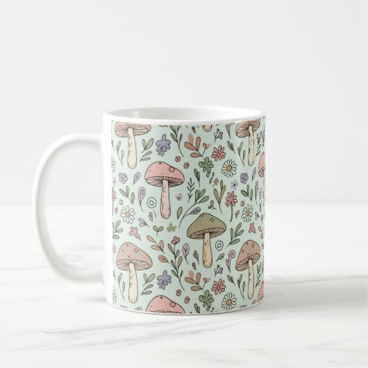 Mint Green Botanical Fungi Seamless Pattern Koffiemok (Links)