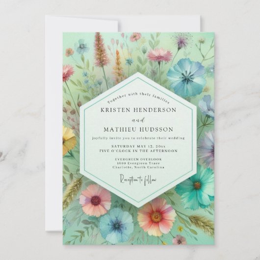 Mint Green Botanical Whimsy Wedding Kaart (Voorkant)