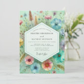 Mint Green Botanical Whimsy Wedding Kaart (Staand voorkant)