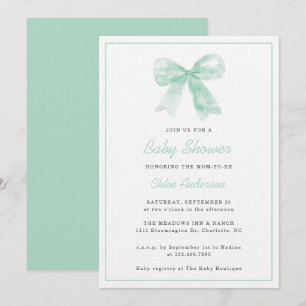 Mint Green Bow Minimaal Genderneutraal Baby shower Kaart