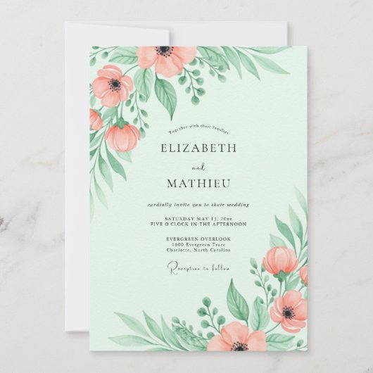 Mint Green Breezy Spring Wedding Kaart (Voorkant)