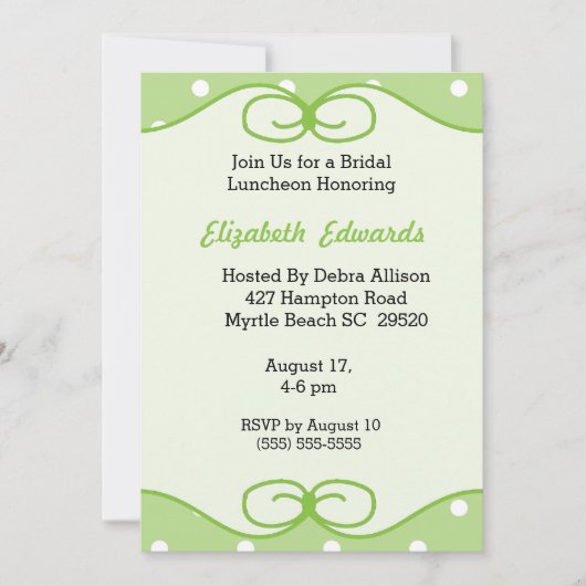 Mint Green Bridal Luncheon Invitation Kaart (Voorkant)