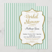 Mint Green Bridal Shower Invitation Elegant Stripe Kaart (Voorkant / Achterkant)