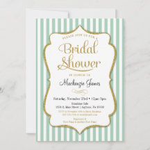 Mint Green Bridal Shower Invitation Elegant Stripe