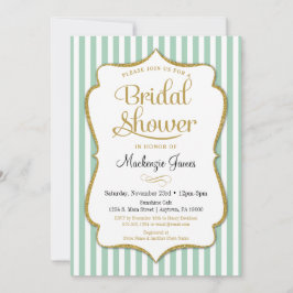 Mint Green Bridal Shower Invitation Elegant Stripe Kaart