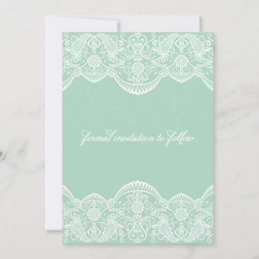 Mint Green Brocade Lace Wedding Save The Date (Achterkant)