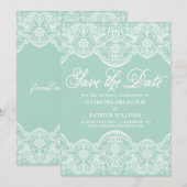 Mint Green  Brocade Lace Wedding Save The Date (Voorkant / Achterkant)