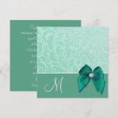 Mint Green Brocade Monogram Weddenschap Kaart (Voorkant / Achterkant)