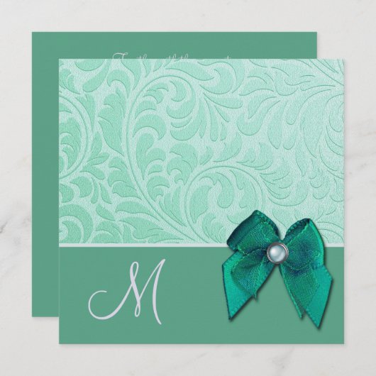 Mint Green Brocade Monogram Weddenschap Kaart (Voorkant / Achterkant)