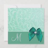 Mint Green Brocade Monogram Weddenschap Kaart (Voorkant)