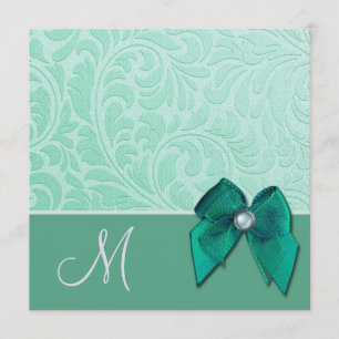 Mint Green Brocade Monogram Weddenschap Kaart