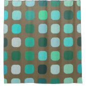 Mint Green Brown Retro Chic Round Squares Patroon Douchegordijn (Voorkant)