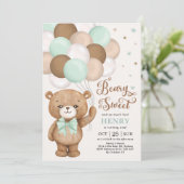 Mint Green Brown Teddy Bear met Balloons Birthday Kaart (Staand voorkant)