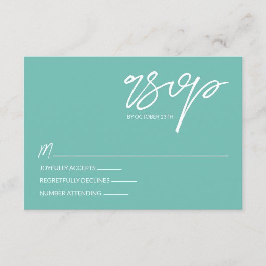 Mint Green, bruin leder, RSVP-kaart Advieskaart (Voorkant)