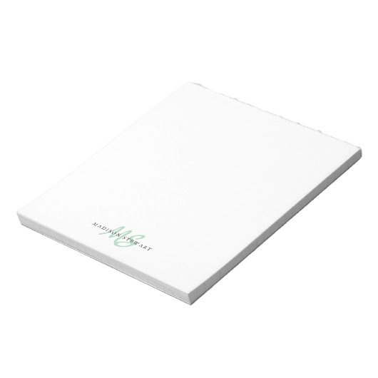Mint Green Brush Script Monogram Modern Trendy Notitieblok (Linkerzijde)