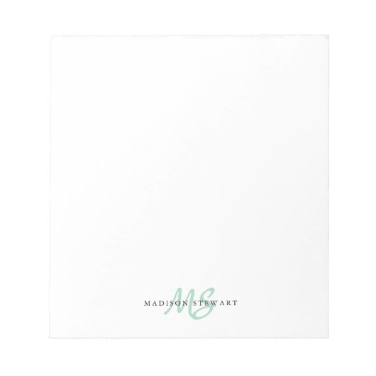 Mint Green Brush Script Monogram Modern Trendy Notitieblok (Voorkant)