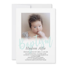 Mint Green Brush Script Photo Baptisme