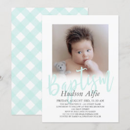 Mint Green Brush Script Photo Baptisme Kaart