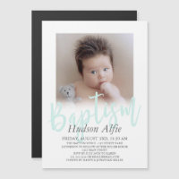 Mint Green Brush Script Photo Baptisme