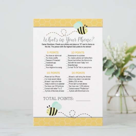 Mint Green Bumble Bee Baby shower Phone Game (Staand voorkant)