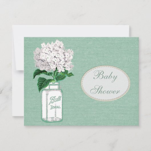 Mint Green Burlap, Jar & Hydrangea Baby shower Kaart (Voorkant)