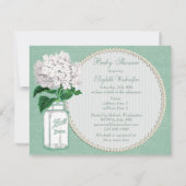 Mint Green Burlap, Jar & Hydrangea Baby shower Kaart (Achterkant)