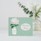 Mint Green Burlap, Jar & Hydrangea Birthday Party Kaart (Staand voorkant)