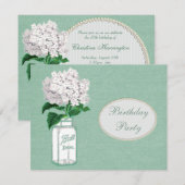Mint Green Burlap, Jar & Hydrangea Birthday Party Kaart (Voorkant / Achterkant)