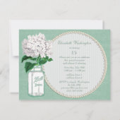 Mint Green Burlap, Jar & Hydrangea Quinceanera Kaart (Achterkant)