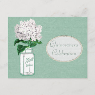 Mint Green Burlap, Jar & Hydrangea Quinceanera Kaart