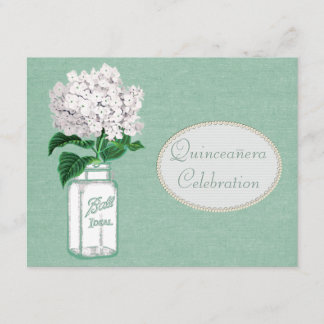 Mint Green Burlap, Jar & Hydrangea Quinceanera Kaart